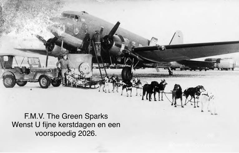 Oud winters tafereel met vliegtuig en jeep